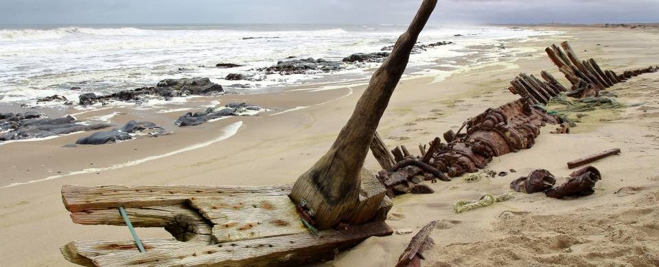 Shipwreck on the beach along the Skeleton Coast