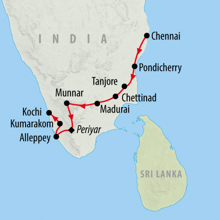 tourhub | On The Go Tours | South India Explorer - 14 days | Tour Map
