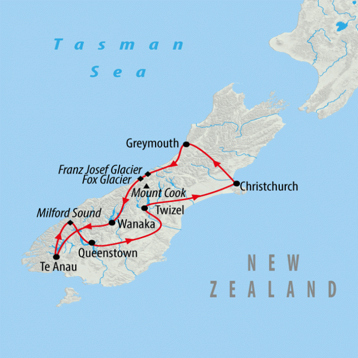 tourhub | On The Go Tours | South Island Discovery - 10 days | Tour Map