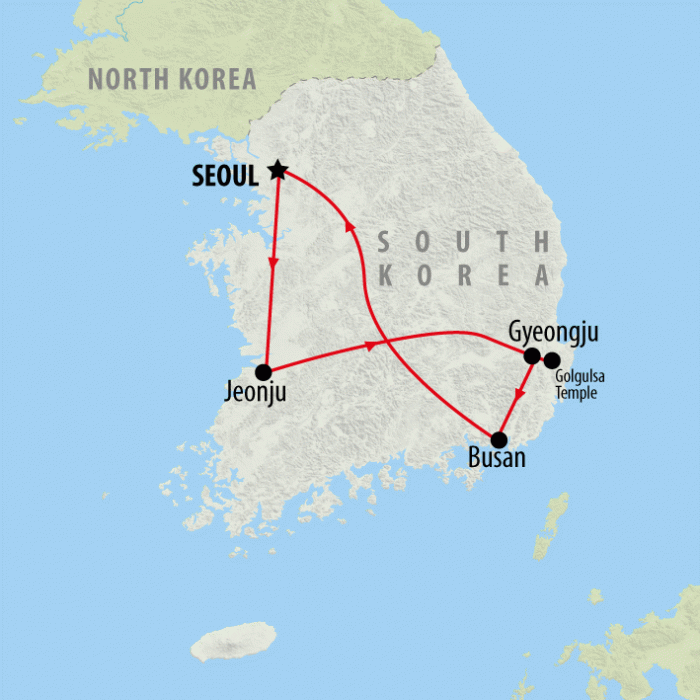 tourhub | On The Go Tours | South Korea Family Adventure - 9 days | Tour Map