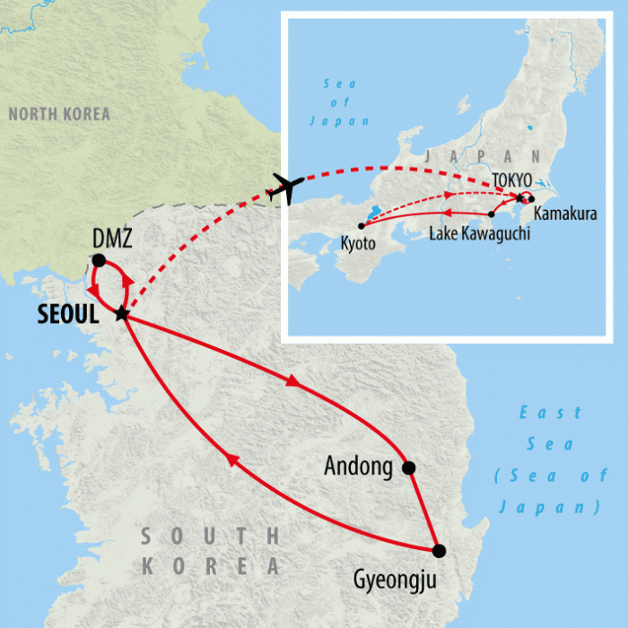 tourhub | On The Go Tours | South Korea & Japan Discovery - 14 Days | Tour Map