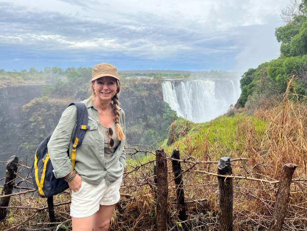 Aerial view of the dazzling blue water of Victoria Falls