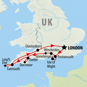 Southern England & Stonehenge - 7 days map