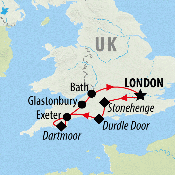 tourhub | On The Go Tours | Southwest England Express (Hotel) - 3 days | Tour Map