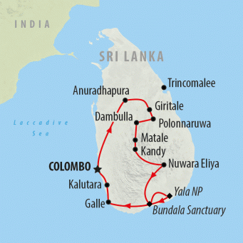 Sri Lanka Encompassed  - 15 days map
