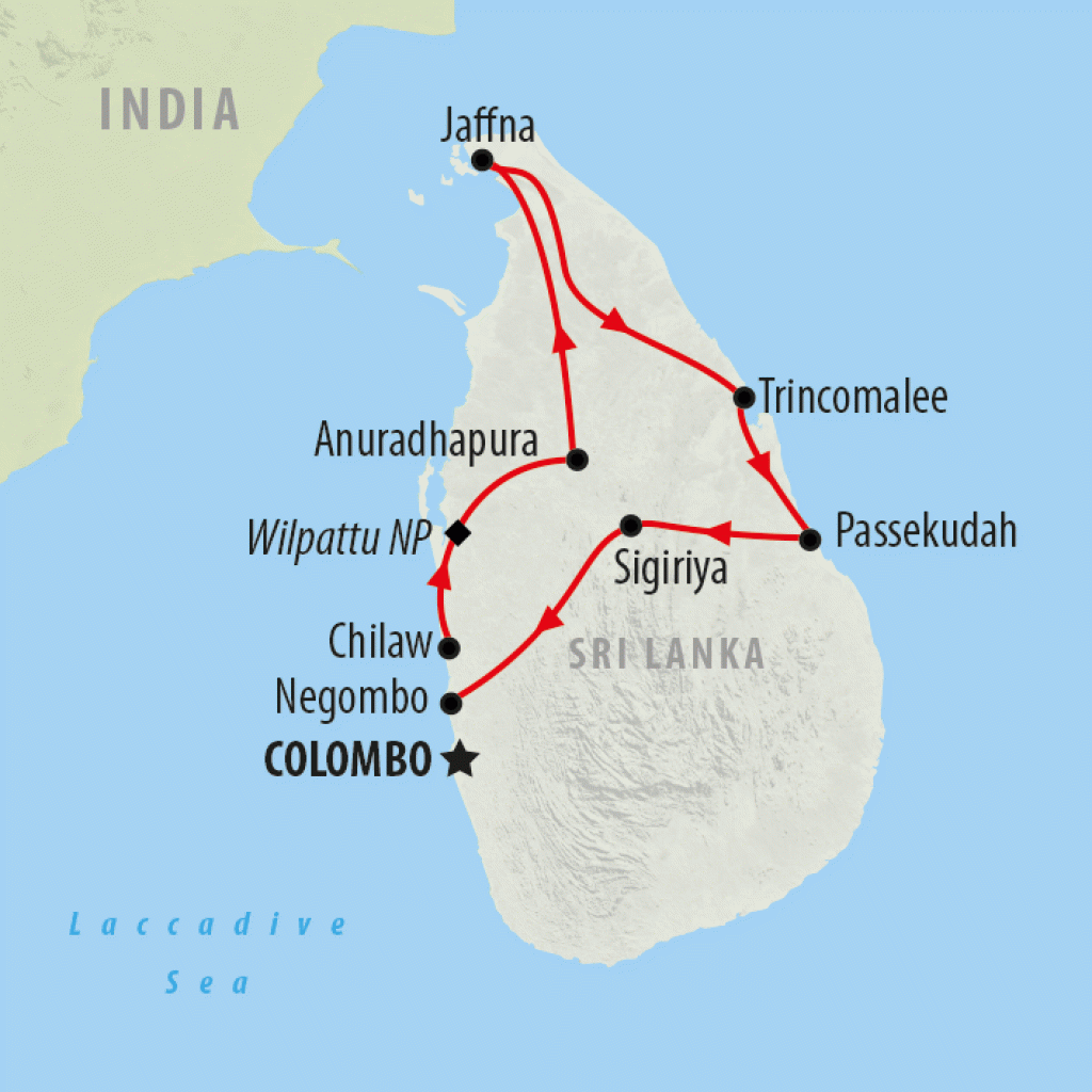 Sri Lanka North East & Beach - 10 Days map