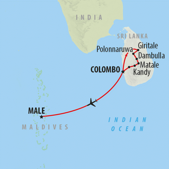 tourhub | On The Go Tours | Sri Lanka & the Maldives - 10 days | Tour Map