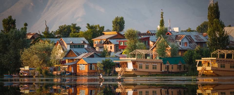 Houses along the edge of the water in Srinagar