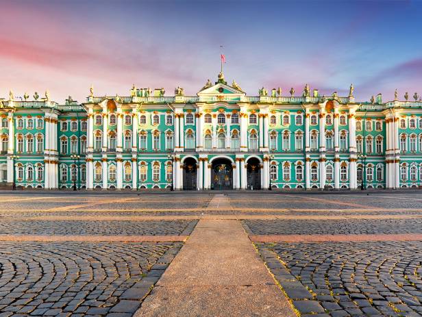 Attractive buildings lining the canals of St Petersburg