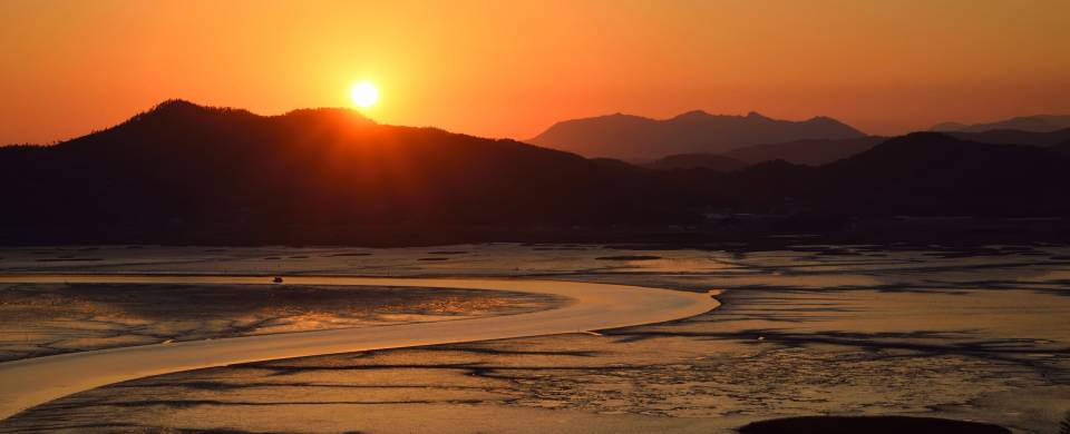 Sunset over the wetlands of Suncheon
