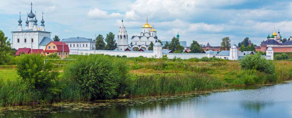 The pretty rural skyline of Suzdal with some of the many churches that make the town famous