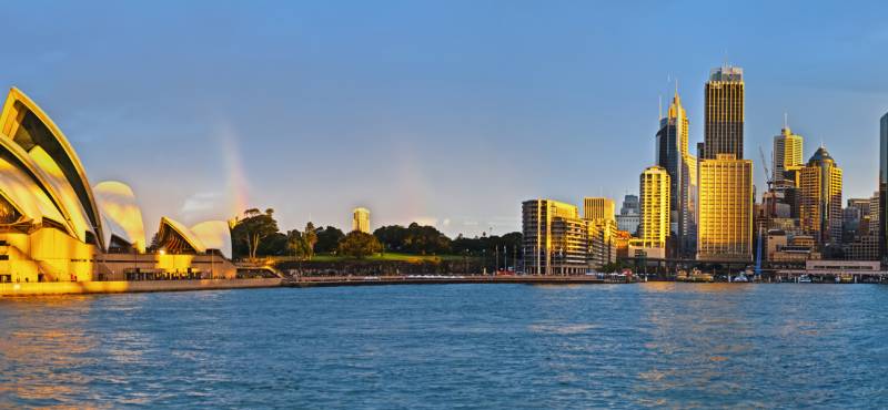 View of Sydney's circular quay at sunset