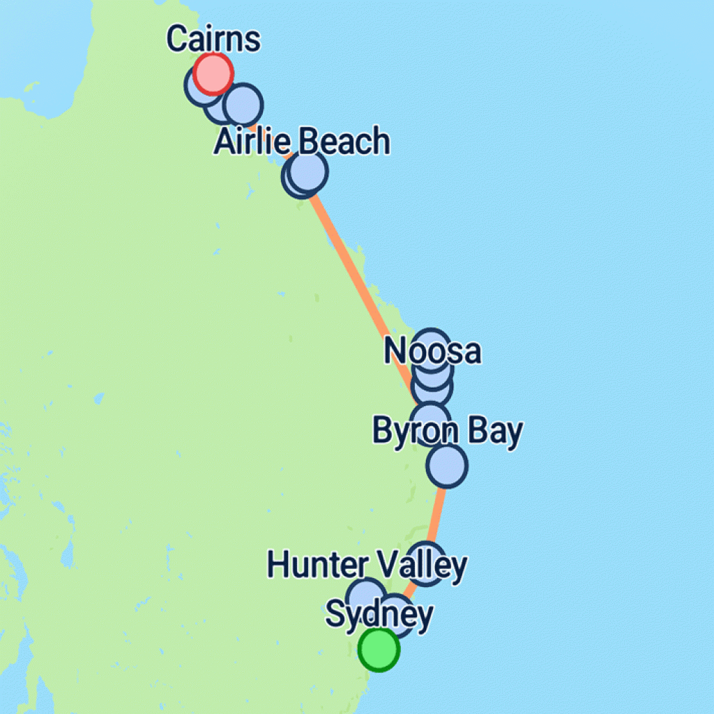 Sydney to Cairns Explorer - 14 days Map