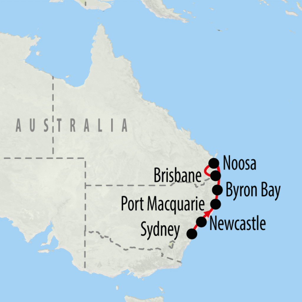 Sydney to Brisbane Adventure - 8 days map