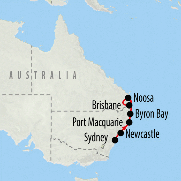 tourhub | On The Go Tours | Sydney to Brisbane Adventure - 8 days | Tour Map