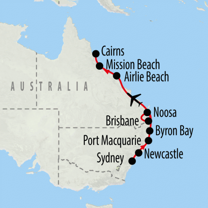 tourhub | On The Go Tours | Sydney to Cairns Explorer - 14 days | Tour Map