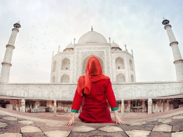 The Taj Mahal reflected in the water in Agra