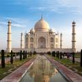 The Taj Mahal reflected in the water in Agra