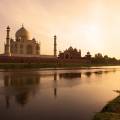 The Taj Mahal reflected in the water in Agra