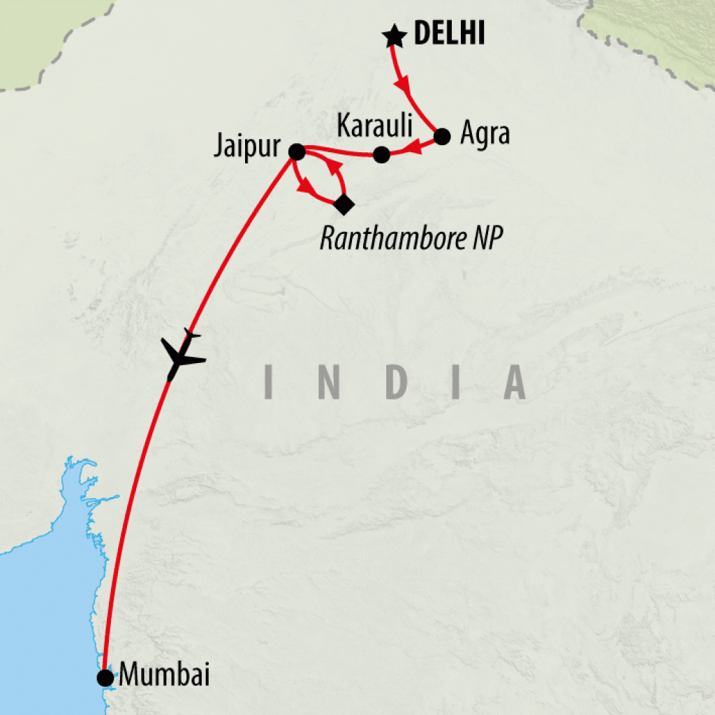Taj, Tigers and Mumbai - 12 days map
