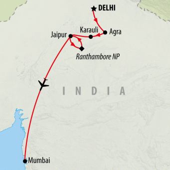 Taj, Tigers and Mumbai - 12 days map