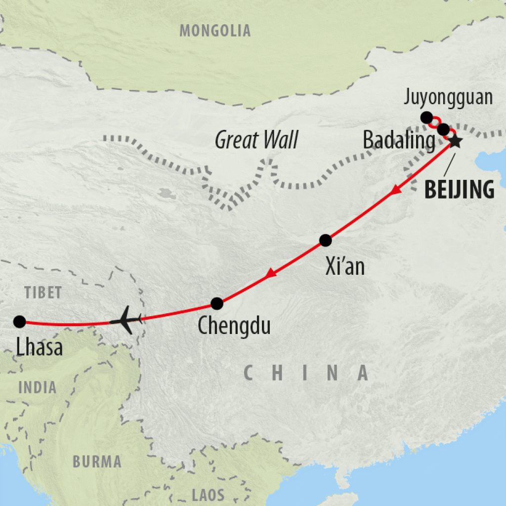 Highlights of China & Tibet - 12 days map