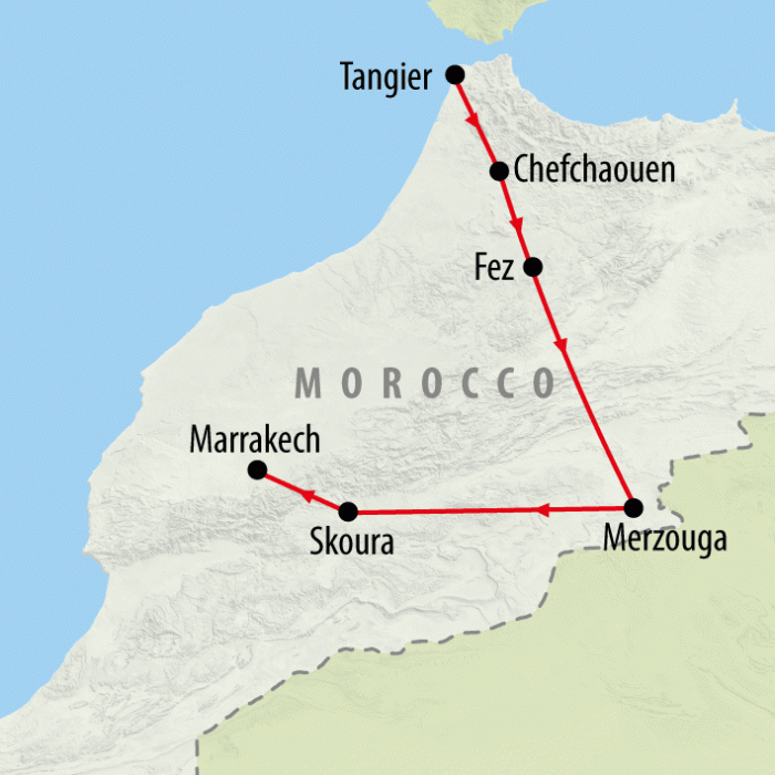 tourhub | On The Go Tours | Tangier to Marrakech - 8 days | Tour Map