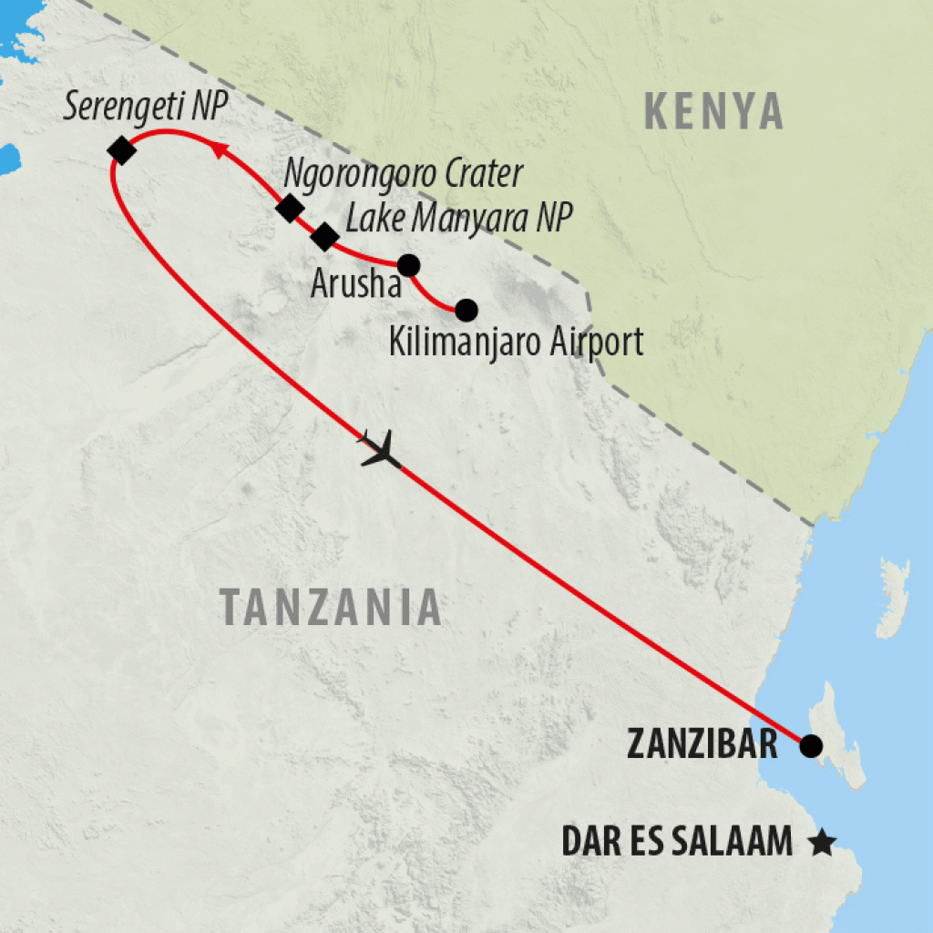 Tanzania Safari & Beach - 14 days map