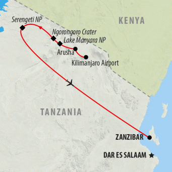 Tanzania Safari & Beach - 14 days map