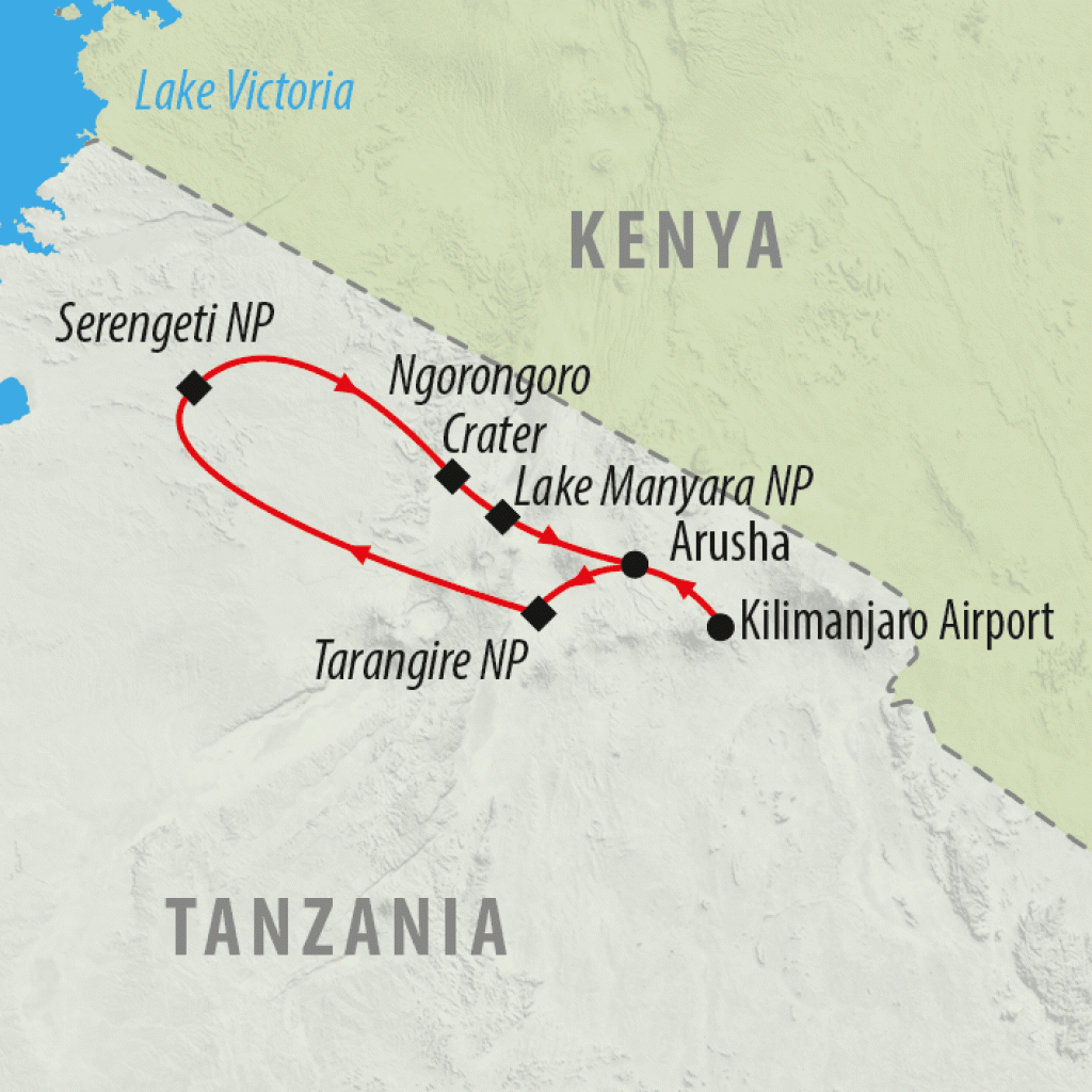 Tanzania Wildlife Week - 7 days map