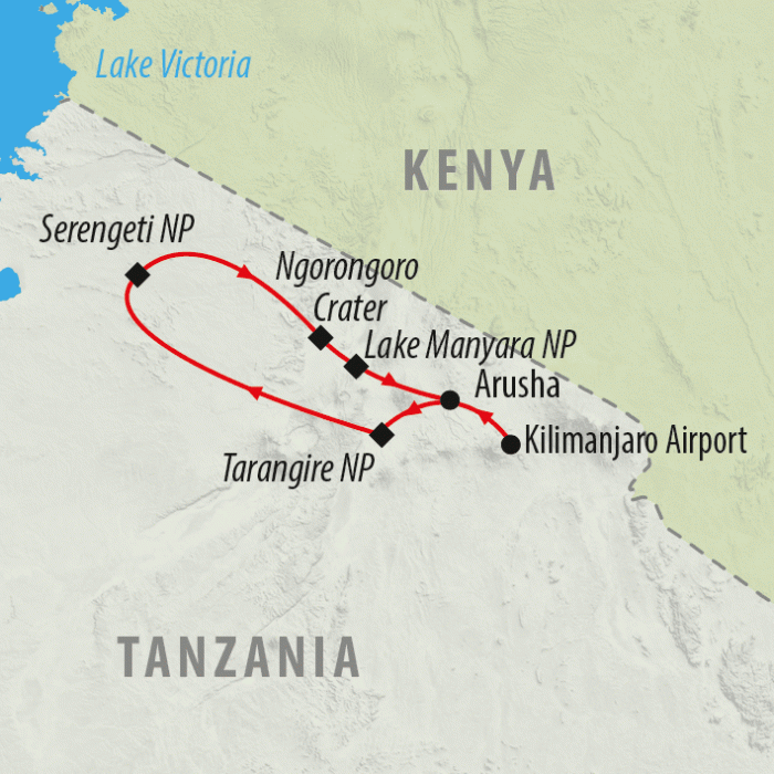 tourhub | On The Go Tours | Tanzania Wildlife Week - 7 days | Tour Map