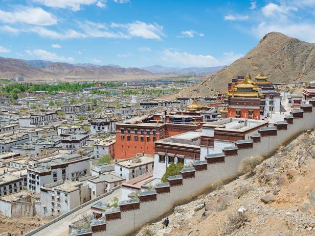 Palace sitting on top of a hill, looking over the Tibetan town of Shigatse