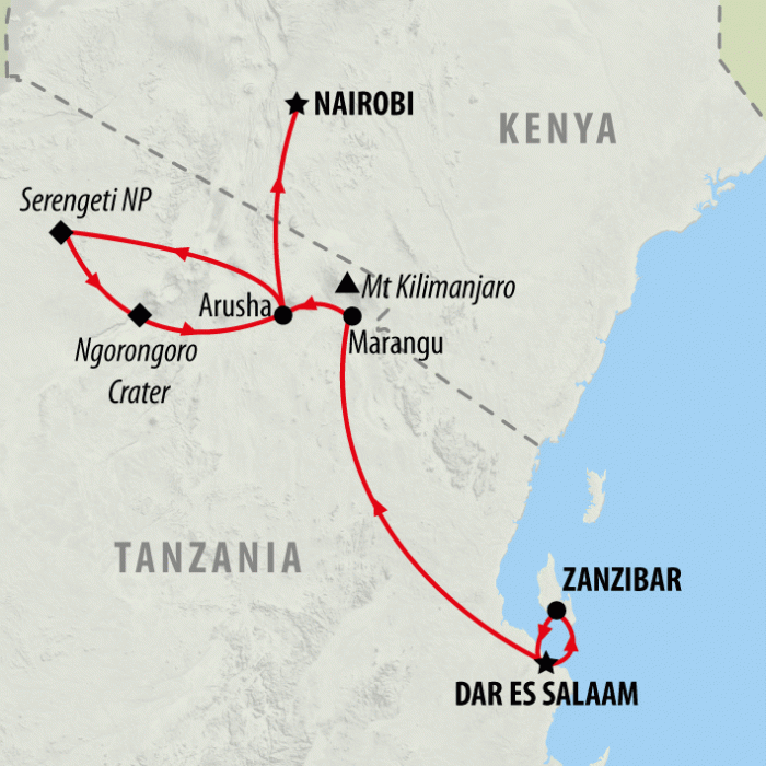tourhub | On The Go Tours | Zanzibar & Tanzania - 11 days | Tour Map