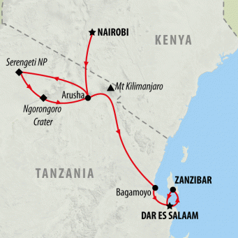 Tanzania & Zanzibar (Accommodated) - 10 days map
