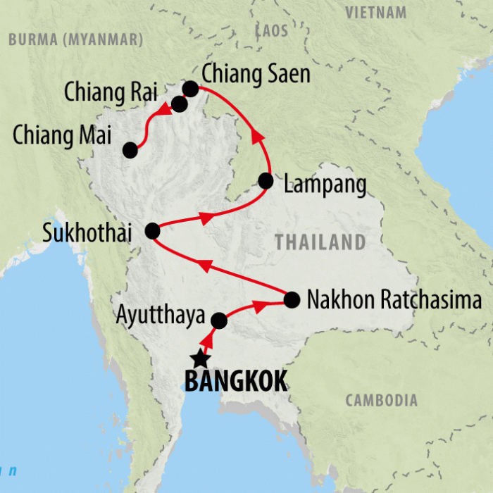 tourhub | On The Go Tours | Thailand, Temples & Tribes - 10 days | Tour Map