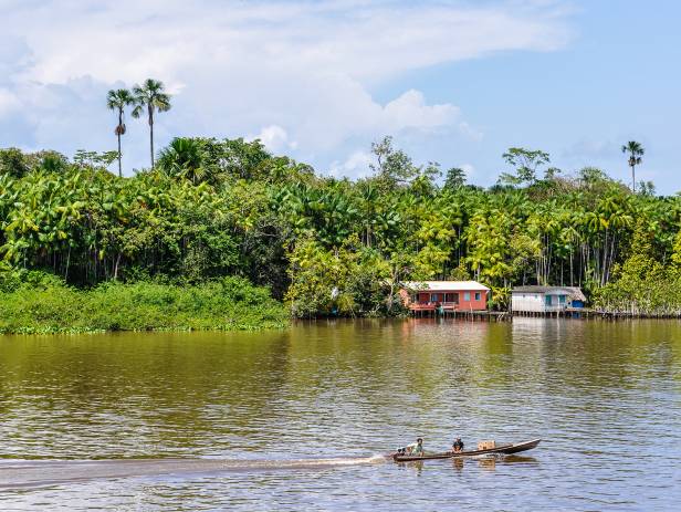 Boat on the Amazon River in the Amazon jungle