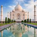 The Taj Mahal reflected in the water in Agra