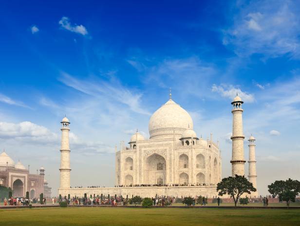 The Taj Mahal reflected in the water in Agra