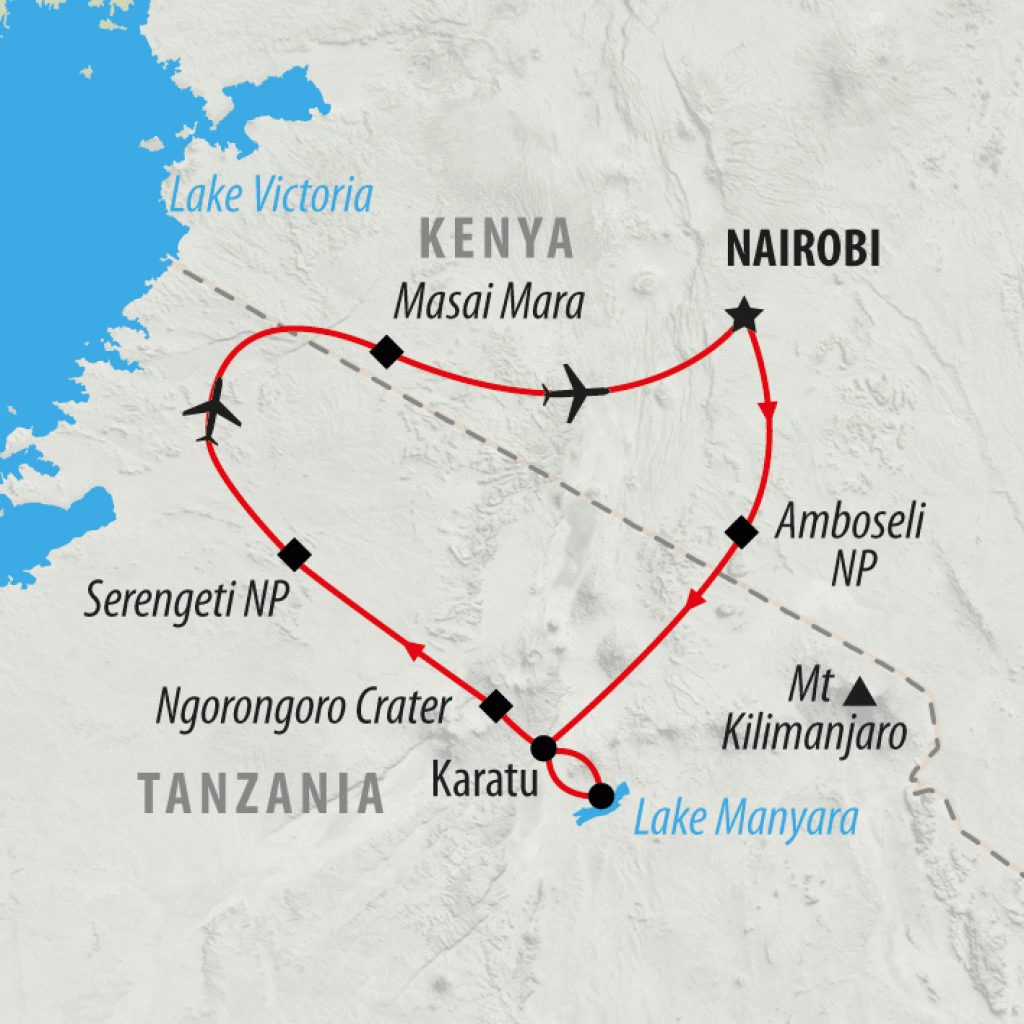 The Best of East Africa - 12 days map