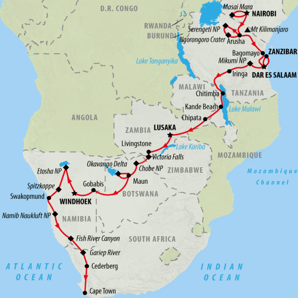 The Big Overlander (Accommodated) - 43 days map