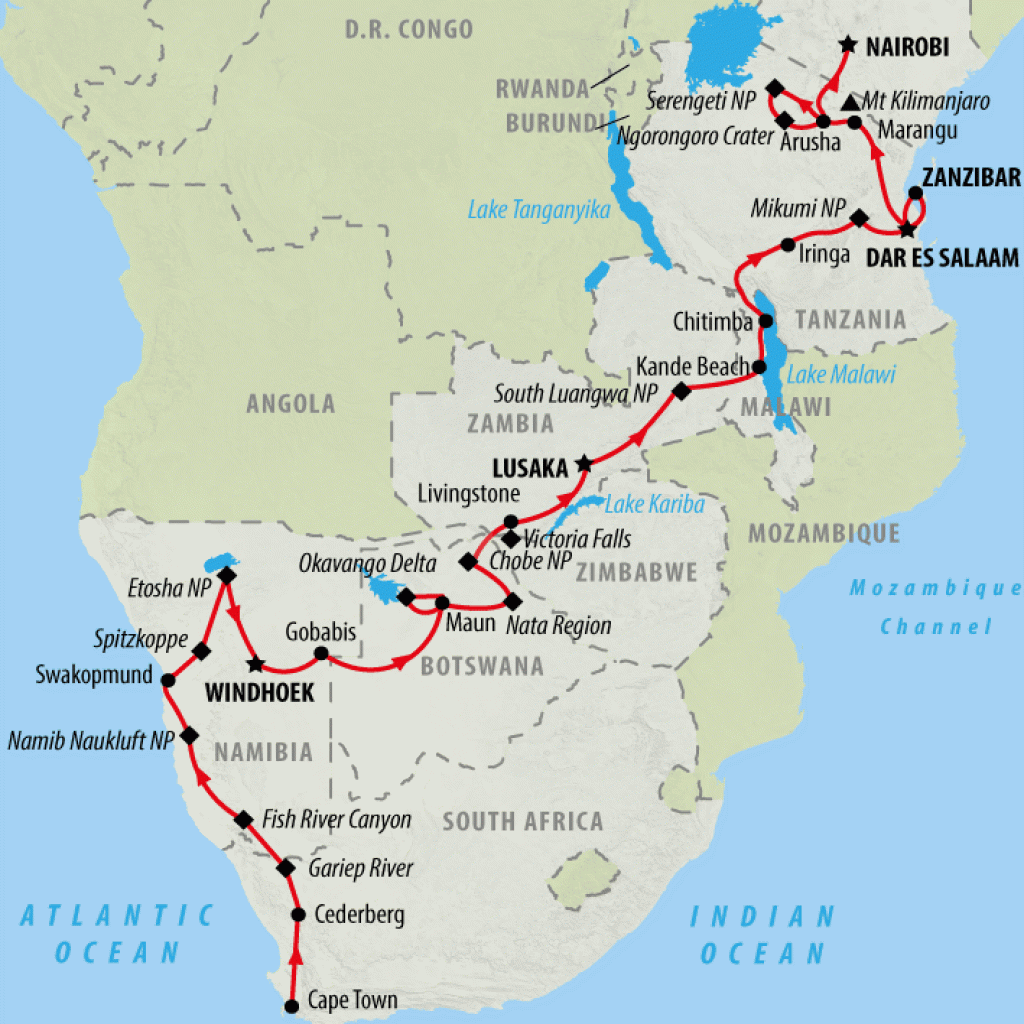 The Big Overlander Northbound (Accommodated) - 41 days map