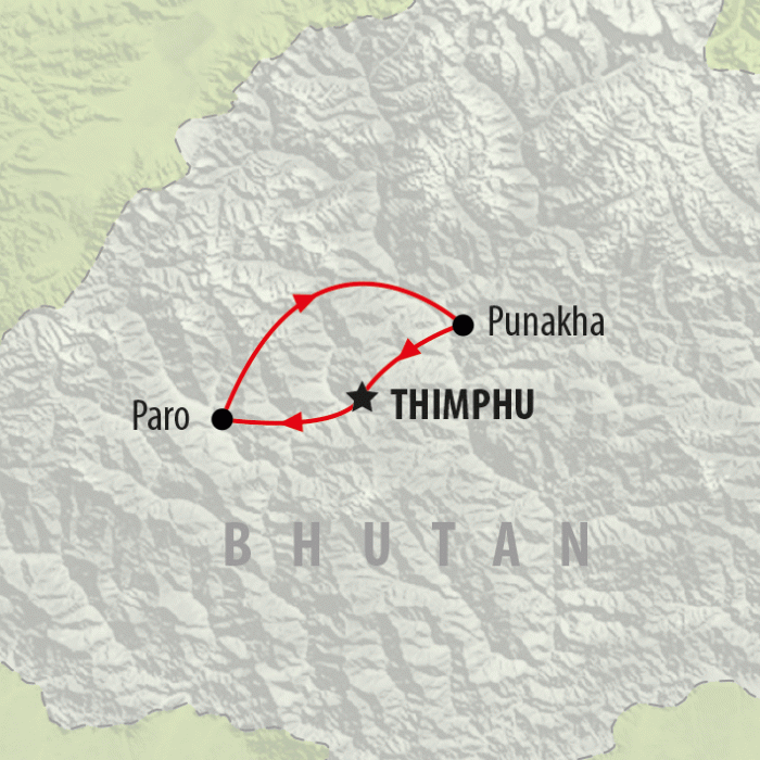 tourhub | On The Go Tours | Thimphu Festival - 8 days | 2478/TFEST | Route Map