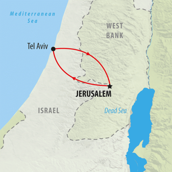 tourhub | On The Go Tours | Tel Aviv & Jerusalem - 4 days | Tour Map