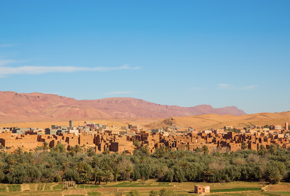 the view of some building from the Todra Gorge
