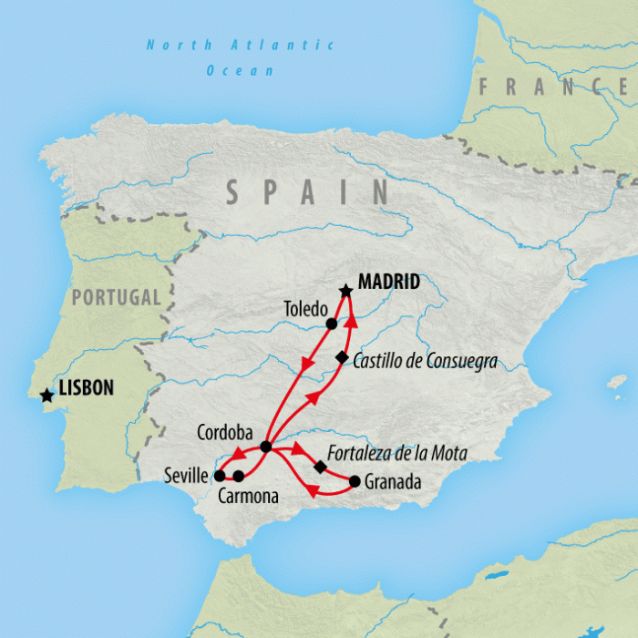 tourhub | On The Go Tours | Toledo, Cordoba & Seville - 4 days | Tour Map