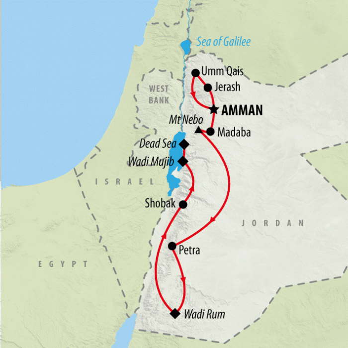 tourhub | On The Go Tours | Totally Jordan - 8 Days | 201/TJ | Route Map
