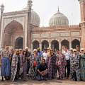 Humayun's tomb glowing in the waning sunlight in Delhi