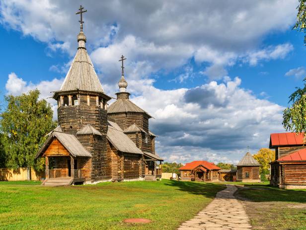 The pretty rural skyline of Suzdal with some of the many churches that make the town famous