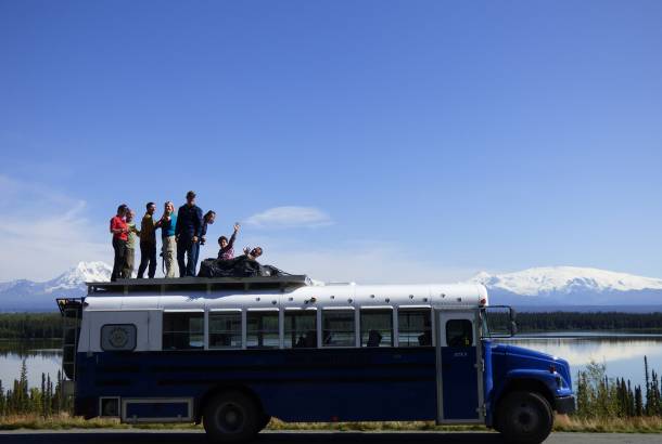 Travellers on the truck viewing platform - North America Tours - On The Go Tours