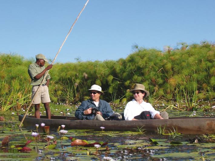 Travelling through the Okavango Delta in a mokoro